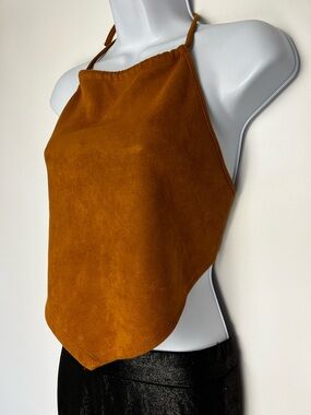 Better Be Terricotta Faux Suede Halter Top Scarf Penny Lane Boho Festival Size L